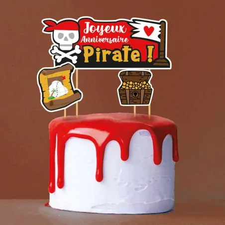 Cake topper assortis "Joyeux anniversaire" thème Pirates