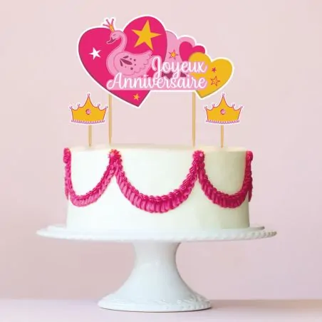 Cake topper assortis "Joyeux anniversaire" thème Princesse