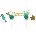 Cake topper assortis "Joyeux anniversaire" thème Sirène