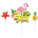 Cake topper assortis "Joyeux anniversaire" thème Tropical