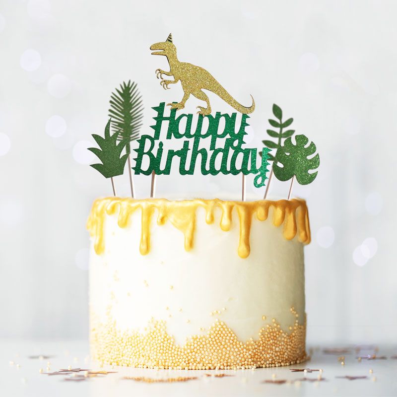 Cake toppers "Happy birthday" thème dinosaures