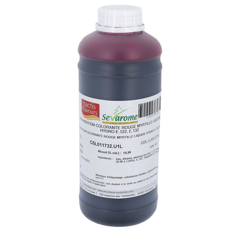 Colorant liquide hydrosoluble rouge myrtille 1L