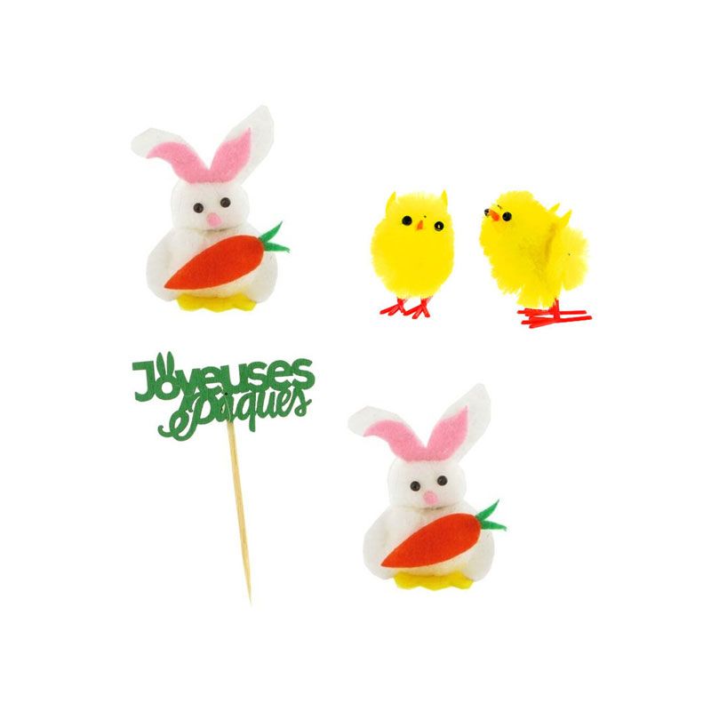 Kit décors de Pâques lapins et poussins chenilles