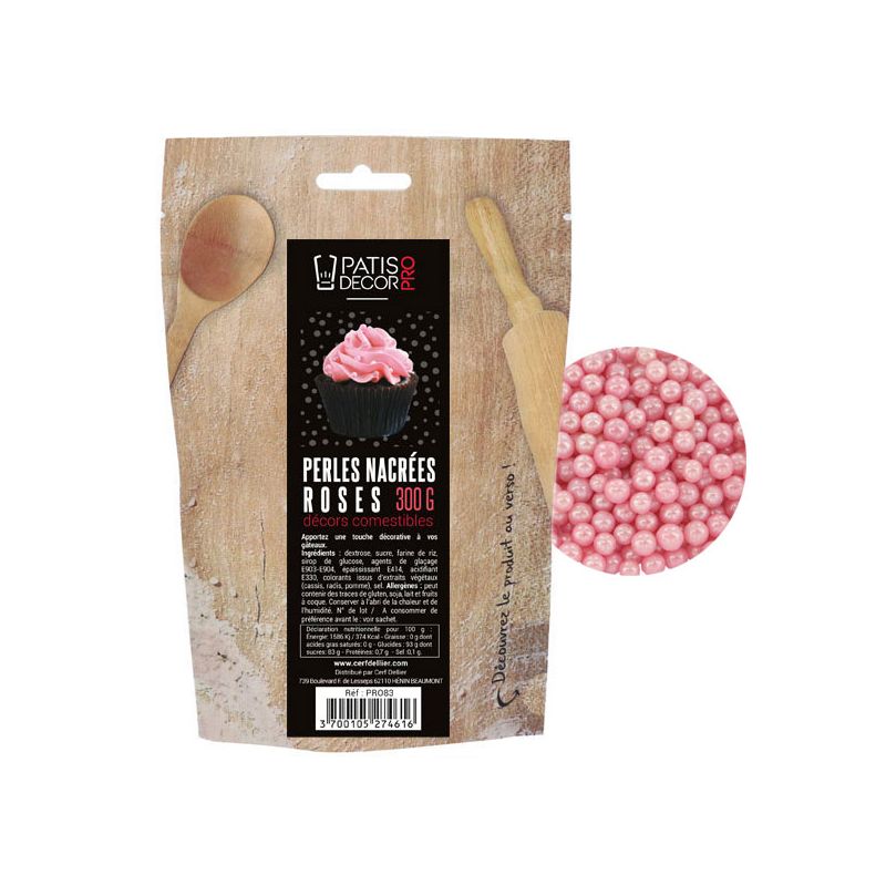 Décors perles roses comestibles Patisdécor Pro 300 g