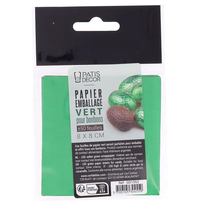 Carrés alu verts pour bonbons et chocolats (x50)