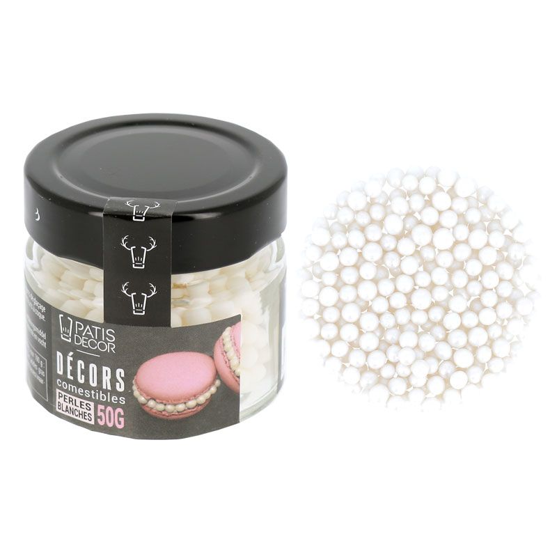 Perles sucre comestibles blanches - perles en sucre | Cerf Dellier