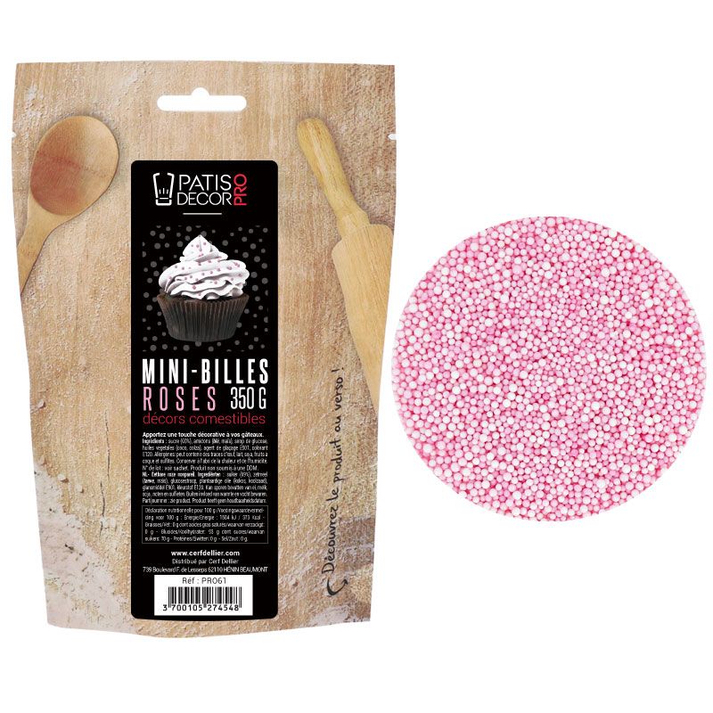 Décors mini billes roses comestibles Patisdécor Pro 350 g 