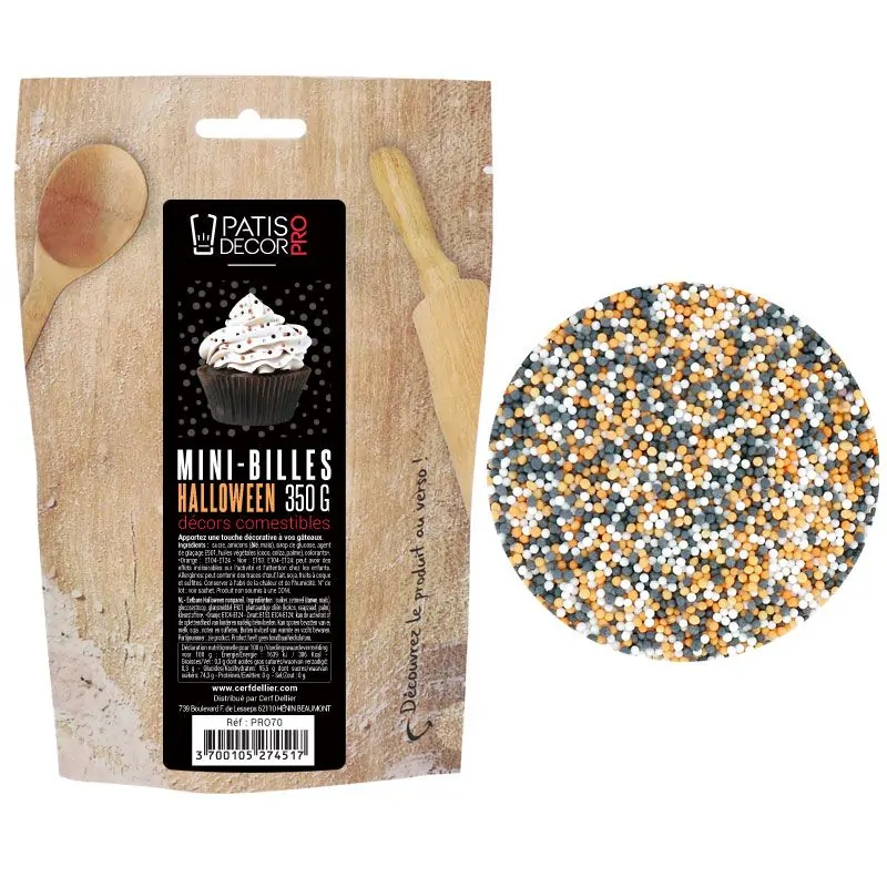 Décors mini billes Halloween comestibles Patisdécor Pro 350 g 