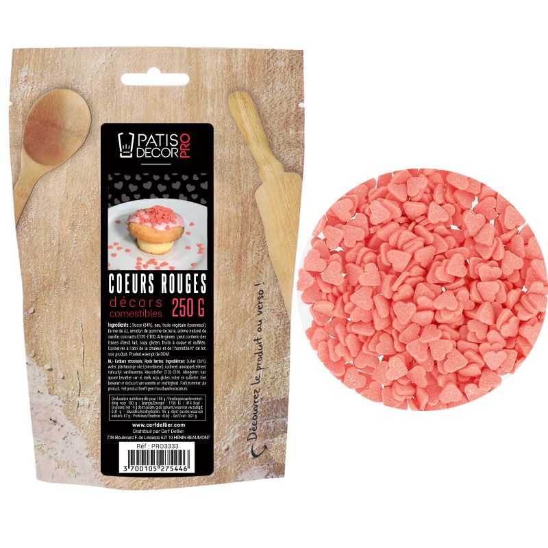 Décors Coeurs rouges comestibles Patisdécor Pro 250 g