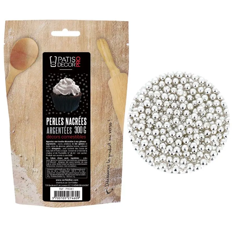 Décors perles argentées comestibles Patisdécor Pro 300 g