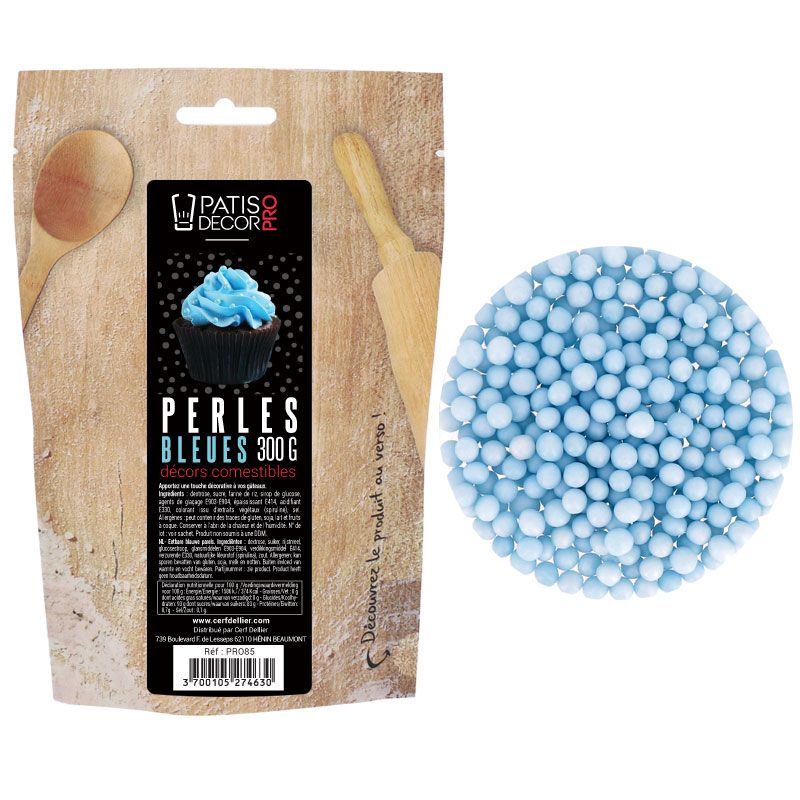 Décors perles bleues comestibles Patisdécor Pro 300 g