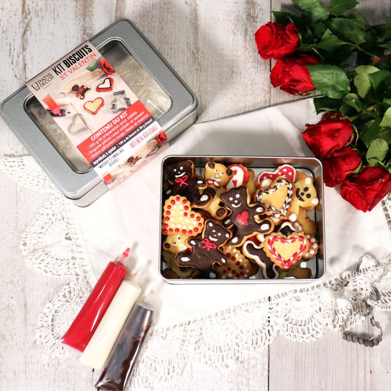 Cadeau Saint-Valentin - Coffret 20 Biscuits personnalisés et 4 Guimauves  personnalisées