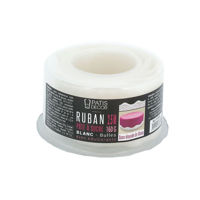 Ruban Pâte à sucre blanche décor bulles longueur 1,25 m