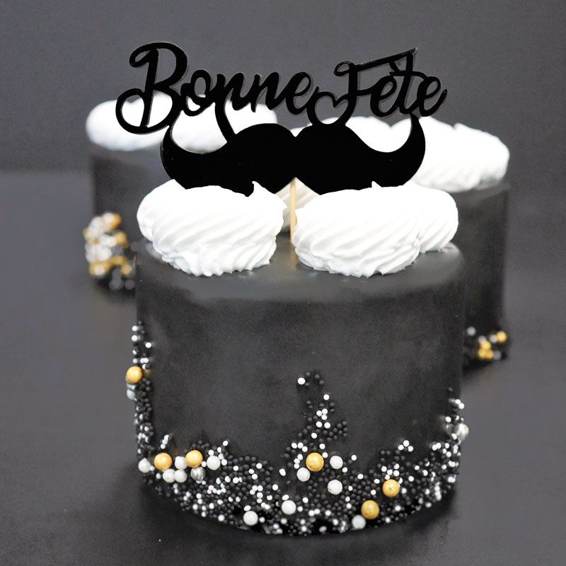 Cupcake Toppers Moustache "Bonne Fête" (x2)