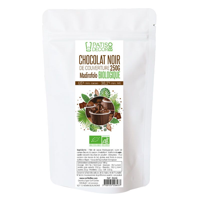 Chocolat de Couverture Noir Bio Madirofolo 65 % 250 g Barry Patisdécor
