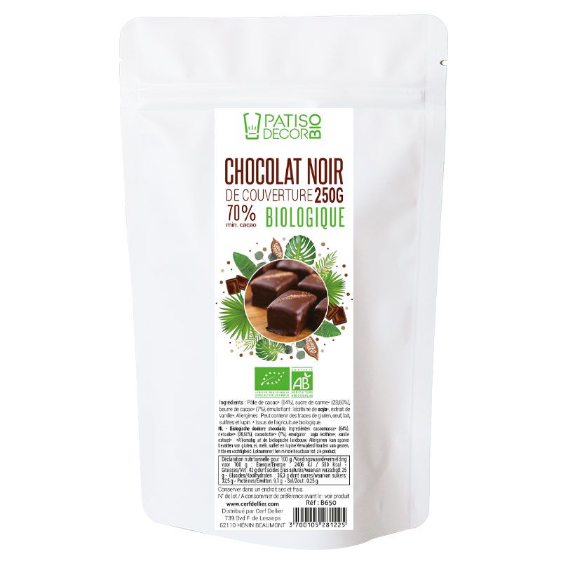 Chocolat Noir Bio de Couverture 58 % 250 g Barry Patisdécor