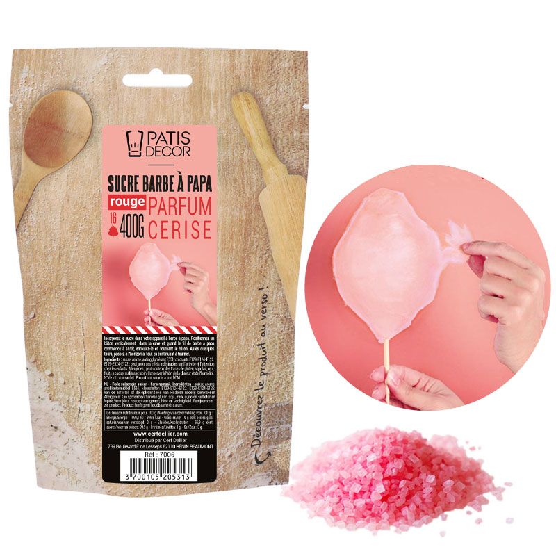 Sucre barbe à papa Cerise 400 g - Patisdécor