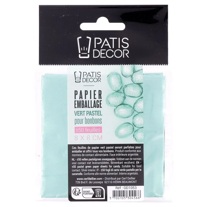 Carrés alu vert pastel pour bonbons et chocolats (x50)