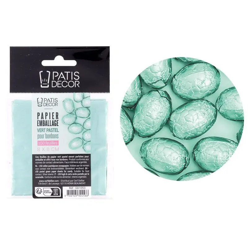 Carrés alu vert pastel pour bonbons et chocolats (x50)