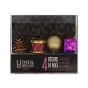 4 décors de Noël assortis violet doré sur pique