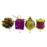 4 décors de Noël assortis violet doré sur pique