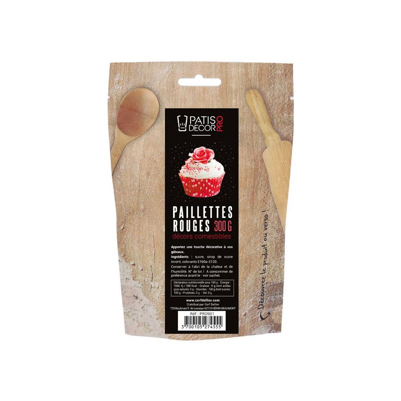 Paillettes rouges comestibles 300 g Patisdécor Pro