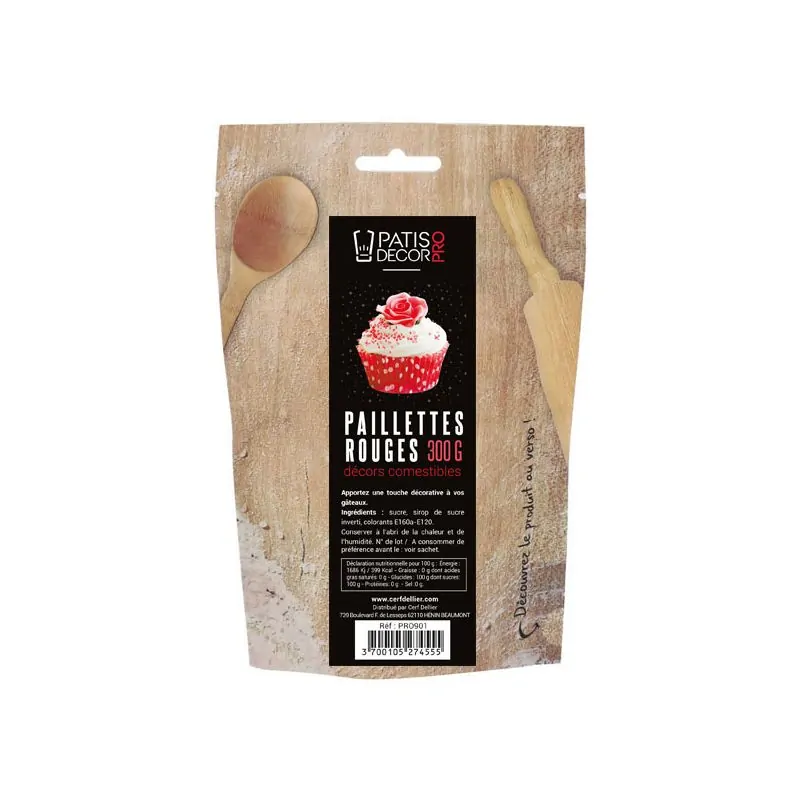 Paillettes rouges comestibles 300 g Patisdécor Pro