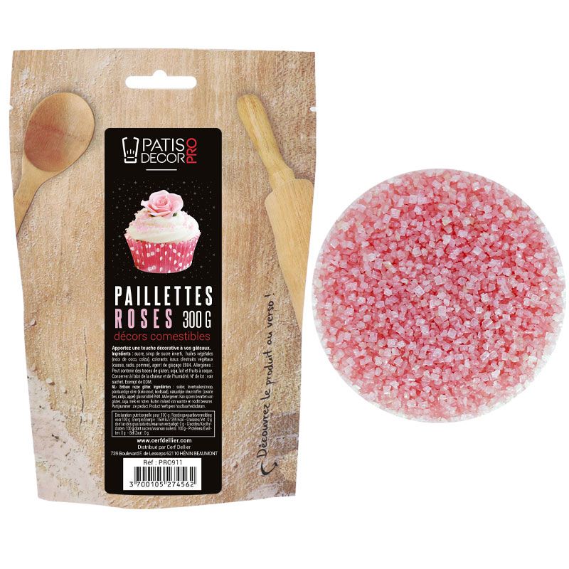 Paillettes comestibles roses Patisdécor Pro 300 g 