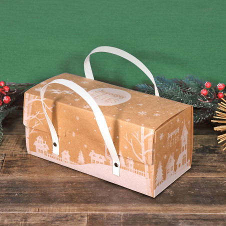 Boîte à bûche kraft à poignées décor Noël Patisdécor | Cerf Dellier