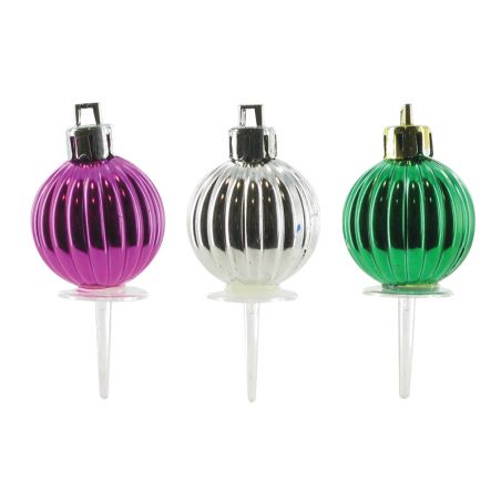 Boules de Noël rayées assorties sur pique (x50)