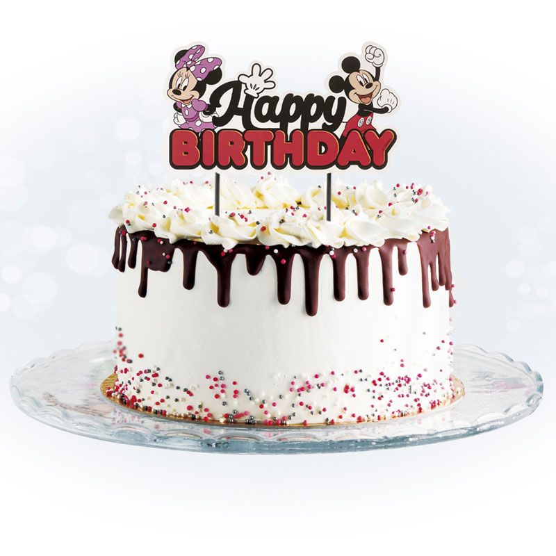 Cake topper Happy Birthday rond en bois - Gateau anniversaire