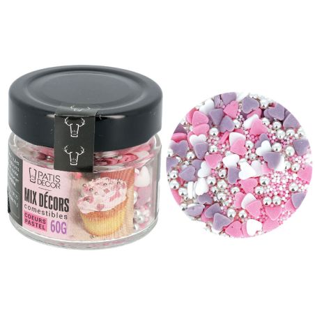 Décors comestibles coeurs pastel assortis Patisdécor 80 g