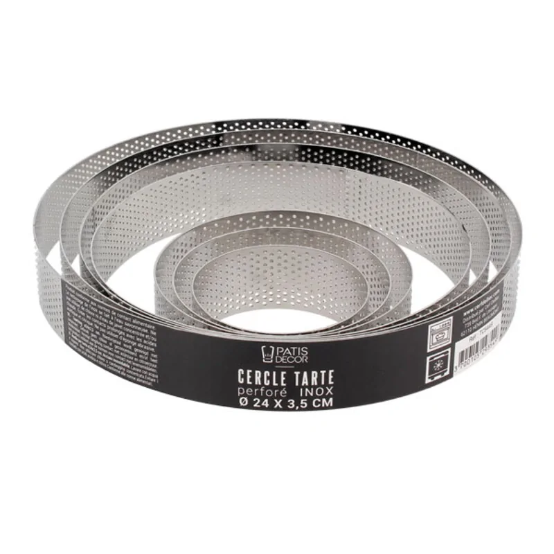 Cercle à tarte perforé inox H 3,5 cm Patisdécor