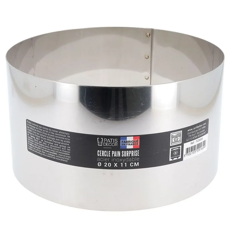 Cercle à pain surprise inox H 11 cm Diam 20 cm Patisdécor