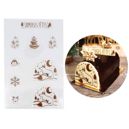 Décoration bûche de Noël en sucre et chocolat