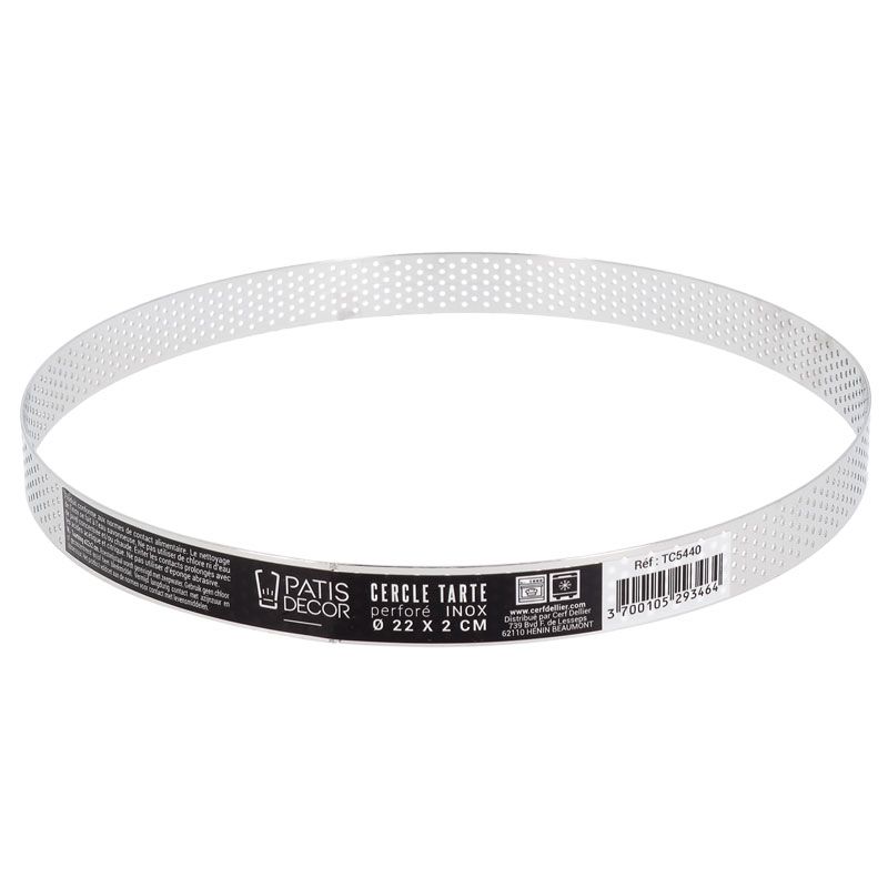 Cercle à tarte perforé inox H 2 cm Ø 22 cm Patisdécor