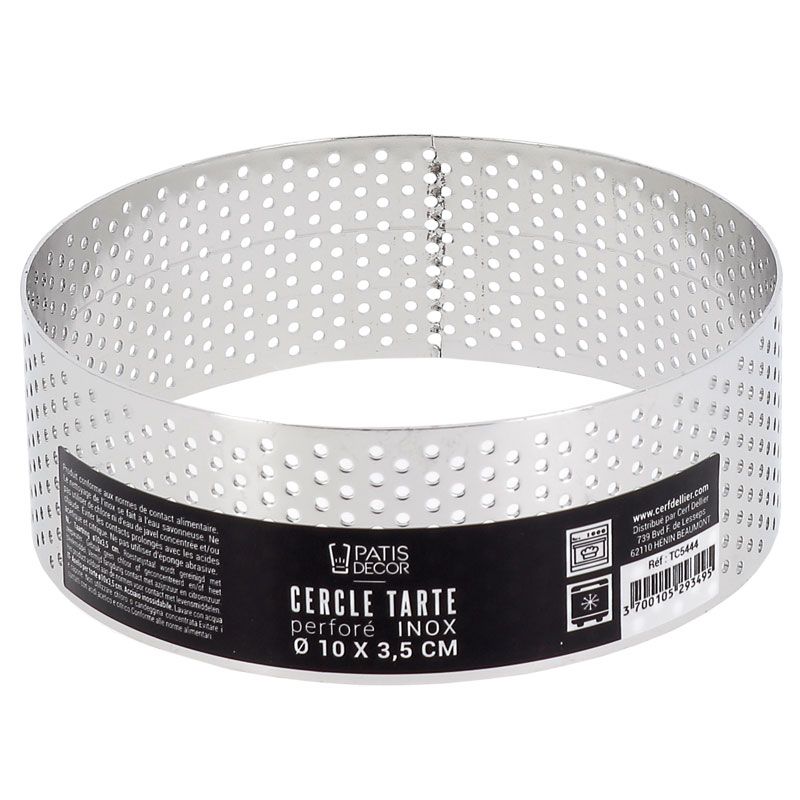 Cercle à tarte perforé inox H 3,5 cm Ø 10 cm Patisdécor