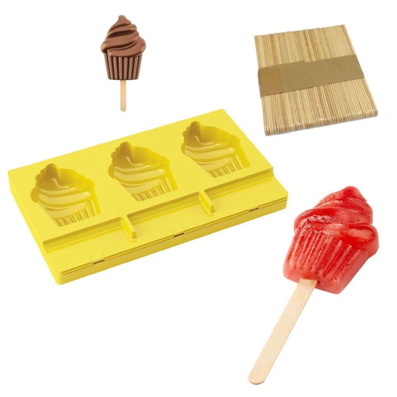 Moule à esquimaux silicone Cupcake + 50 bâtons