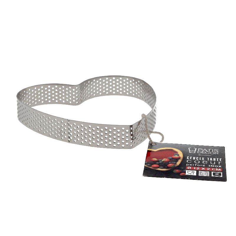 Cercle à tarte perforé coeur inox H 2 cm Ø 12 cm Patisdécor