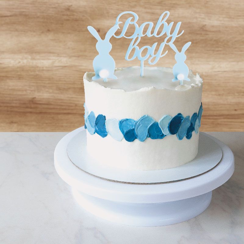 Décor sur pique bleu Baby Boy lapins Patisdécor