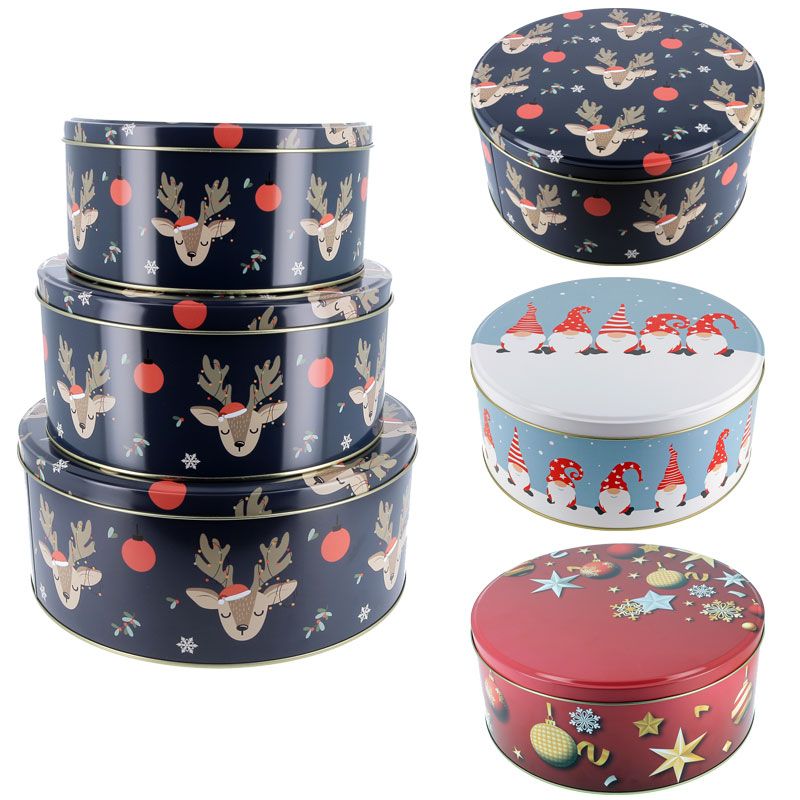 Boîtes à biscuits gigognes rondes en métal (x3) Boîtes à biscuits gigognes rondes en métal (x3)