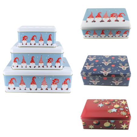 Boîtes à biscuits gigognes rectangulaires en métal (x3)