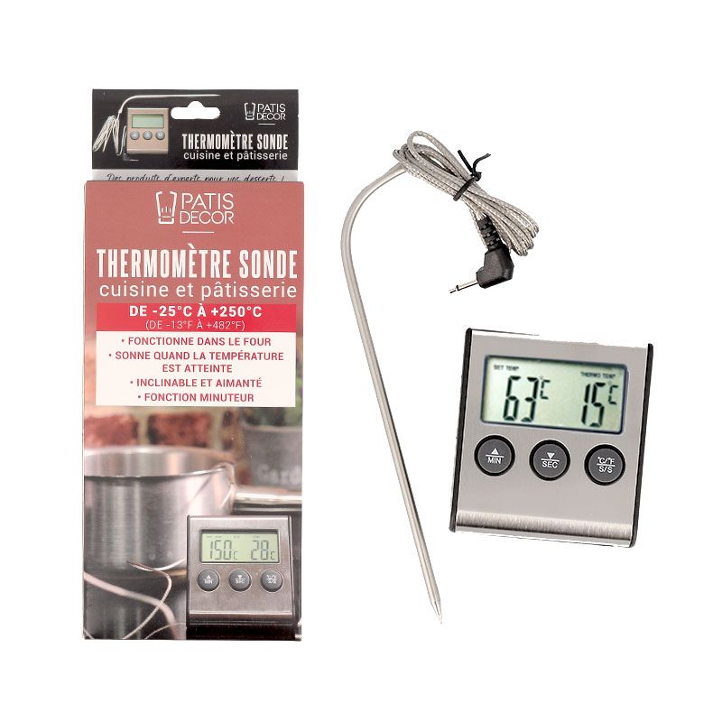 Thermomètre Four Sonde Inox avec Alarme 0 à + 300 °C - Ustensile