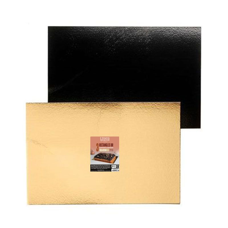 25 Rectangles carton Noir / Or pâtisserie 60 x 40 cm
