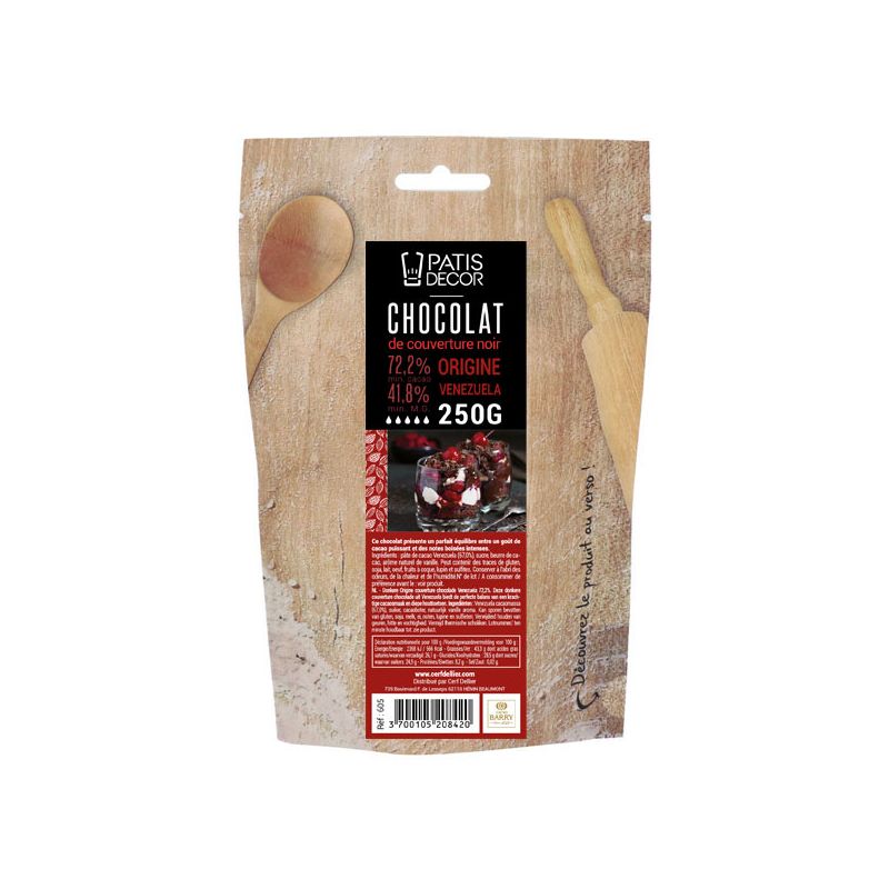 Chocolat Noir origine Venezuela 72 % Barry 250 g - Patisdécor