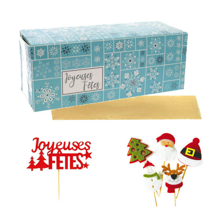 Boite de transport pour bûche de Noël en carton avec poignées modèle glacé  11 x 11 x 30 cm - Patisdecor