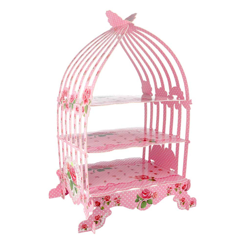 Présentoir cupcakes cage à oiseaux rose