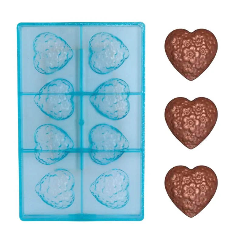 Moule bonbons en chocolat motif cœurs fleuris