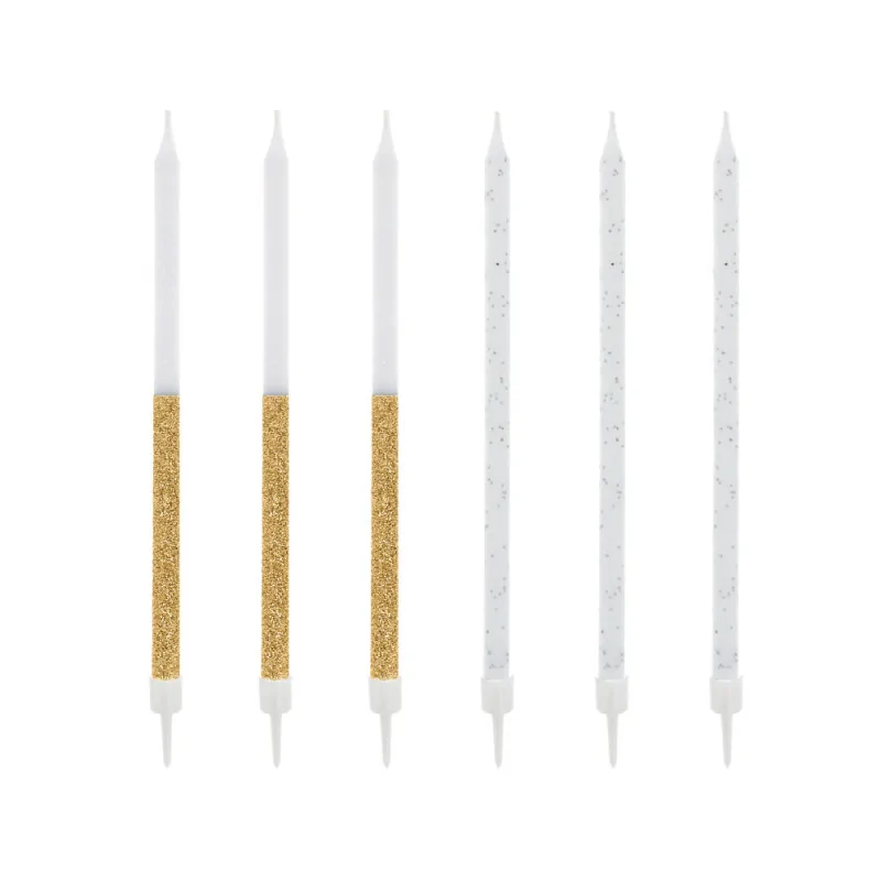 Bougies bicolores dorées hautes 13 cm avec bobèches