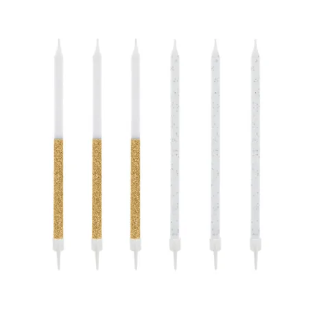 Bougies bicolores dorées hautes 13 cm avec bobèches